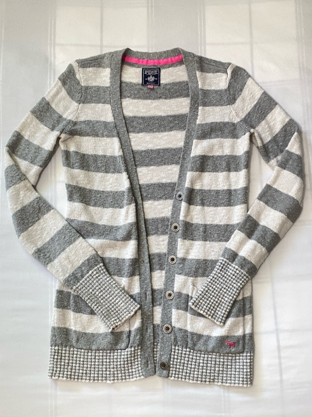 Victoria Secret Pink Gray & White Striped Cardigan